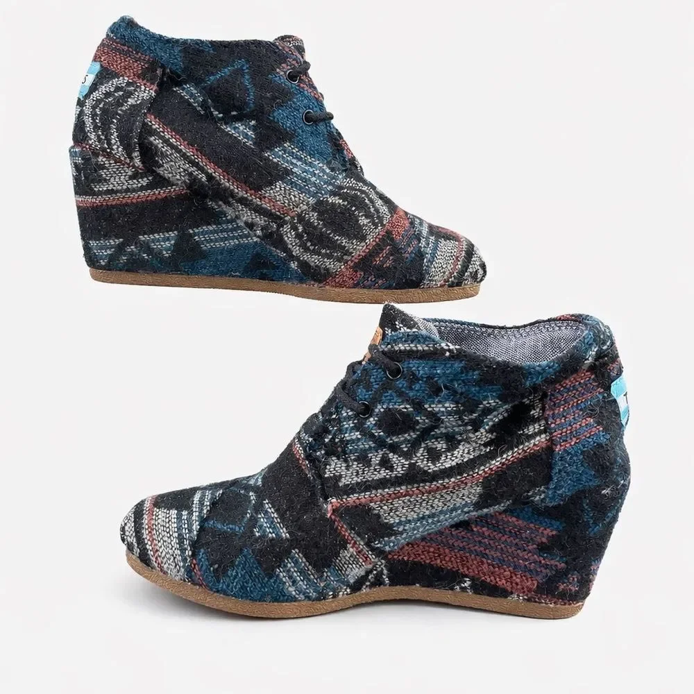 TOMS Women’s Tribal Woven Wedge Booties Lace-Up Size 5.5